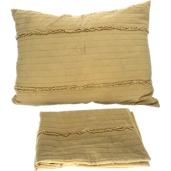 Pillow Shams Set of 2 Queen Cotton Cases Mustard Yellow Ruffled Boho Imperfect - Picture 1 of 7